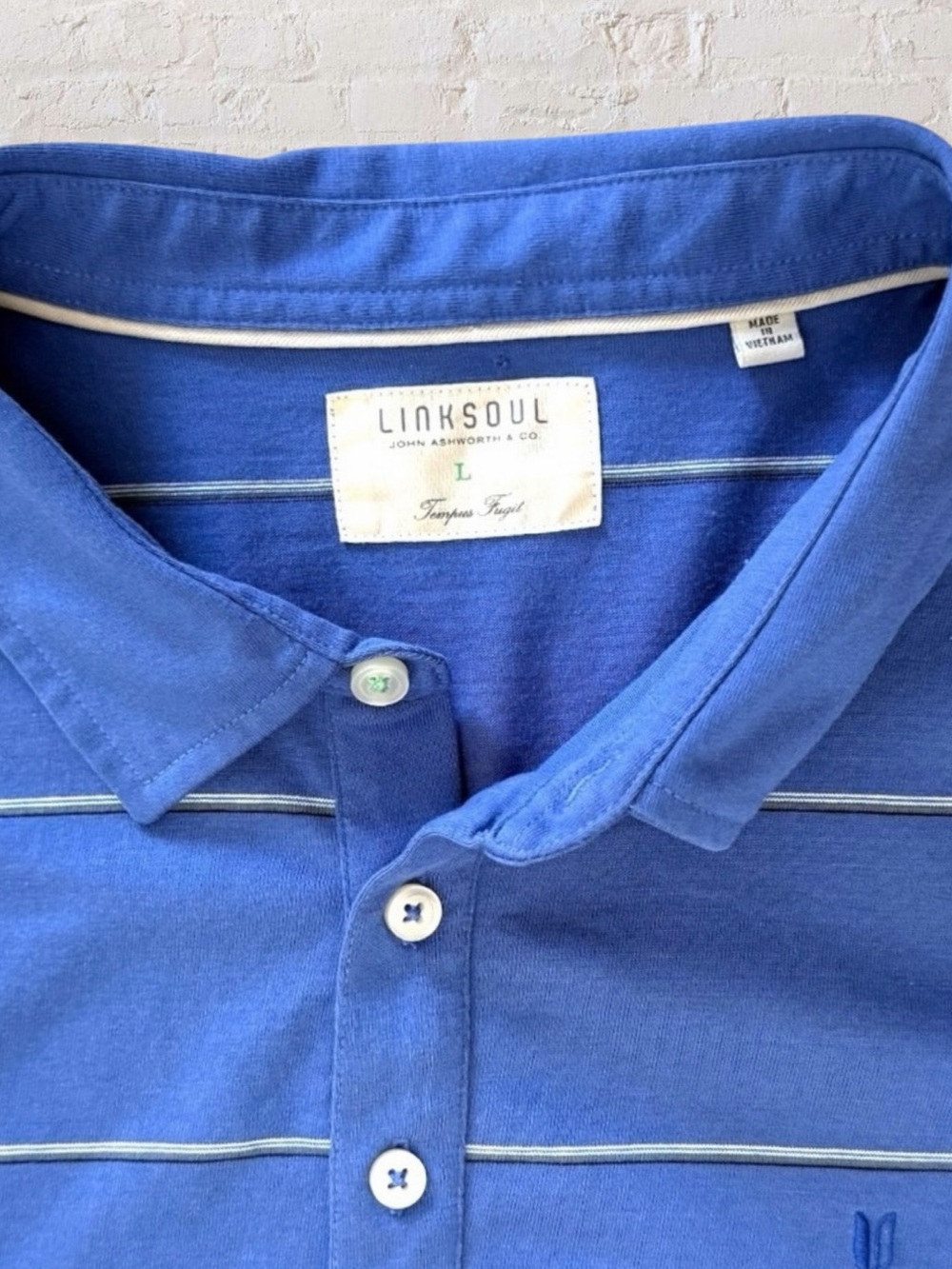 LinkSoul Men’s Polo Shirt Large Blue Stripe Cotton Golf Casual Short Sleeve